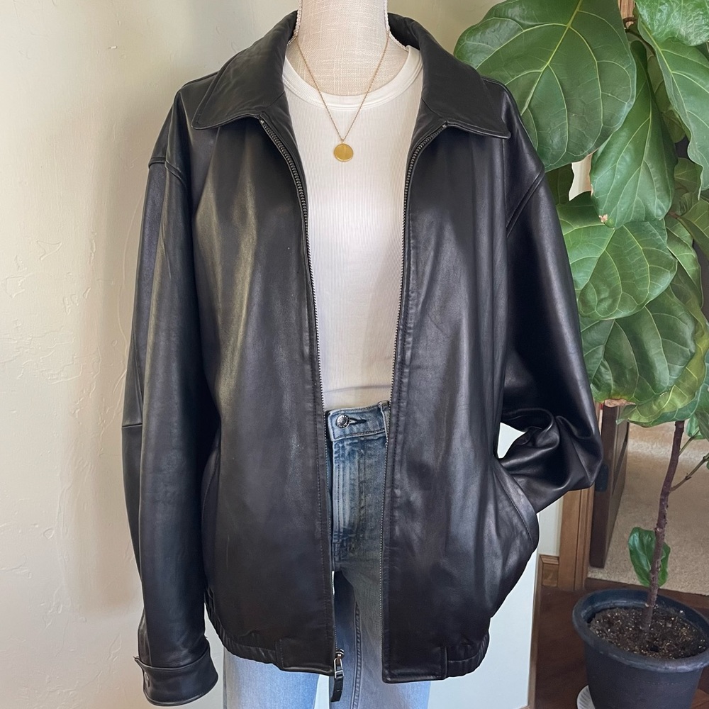 Daniel Cremieux Vintage Lambskin Black Leather Oversized Bomber Jacket